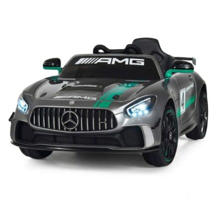 Montable eléctrico infantil Mercedes-Benz AMG gris con diseño de carreras