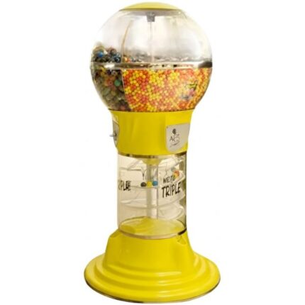 Máquina de chicles amarilla con espiral ideal para dulces mixtos.