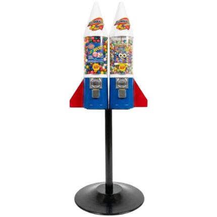 Dispensador doble de dulces con forma de cohete espacial.