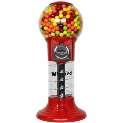 Máquina de chicles roja con caída helicoidal Wizard.