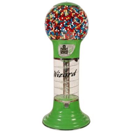 Máquina dispensadora de chicles verde con espiral Wizard